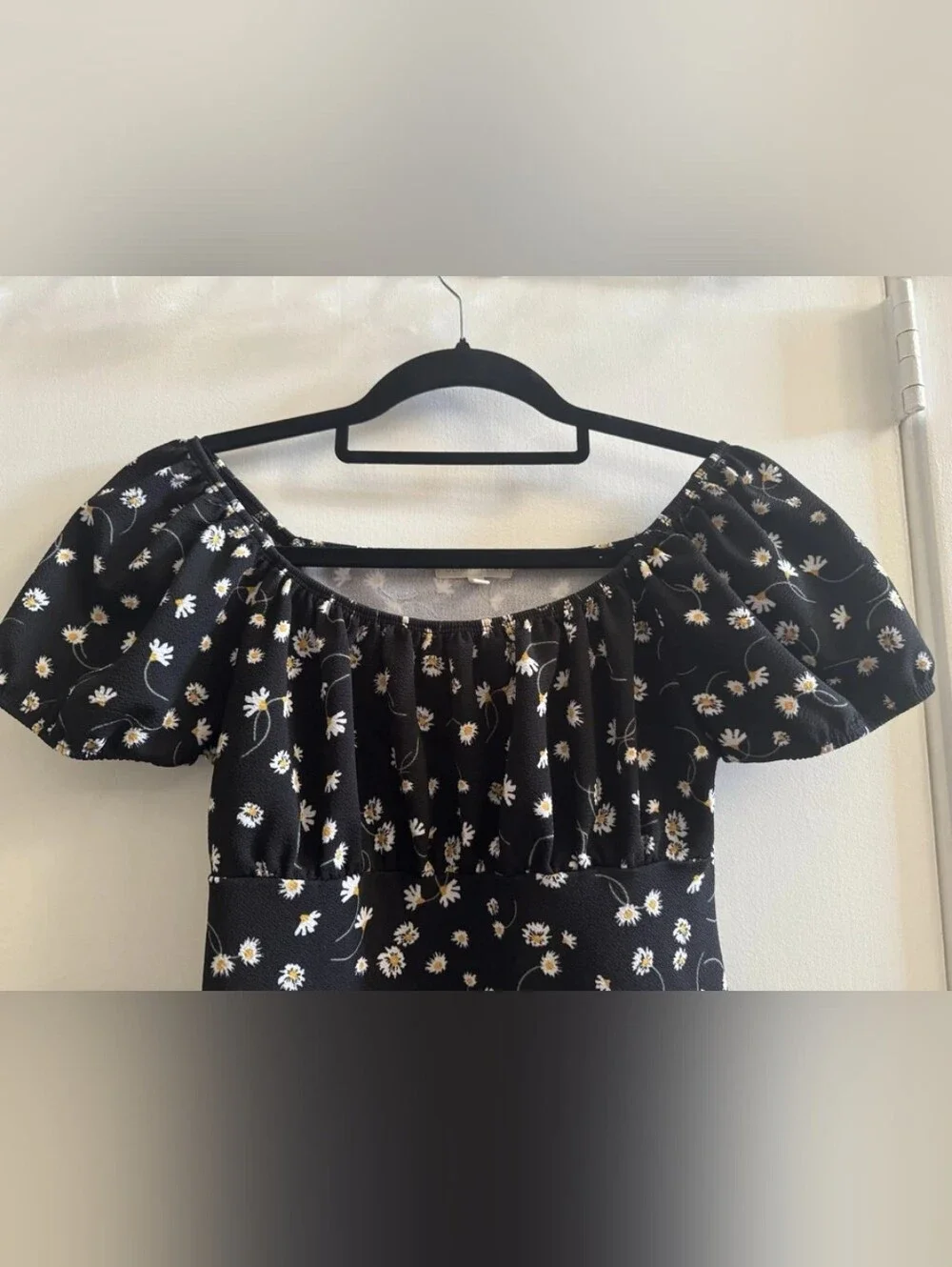 Girls Black Floral Off-Shoulder Dress
